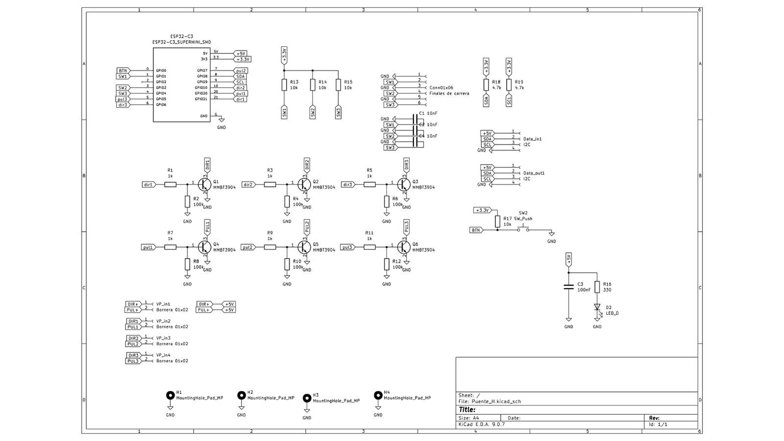 Esquemático en KiCad del controlador de drivers CL57T