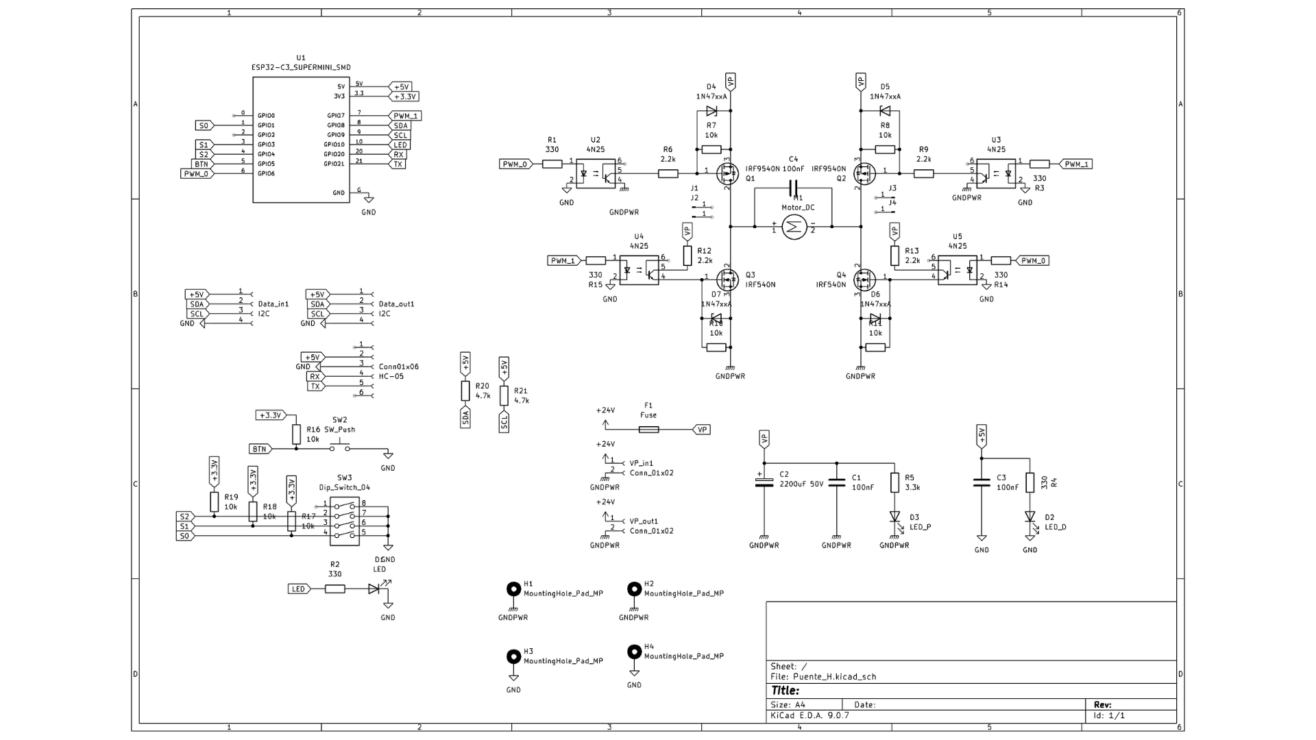 Esquemático del Puente H en KiCad